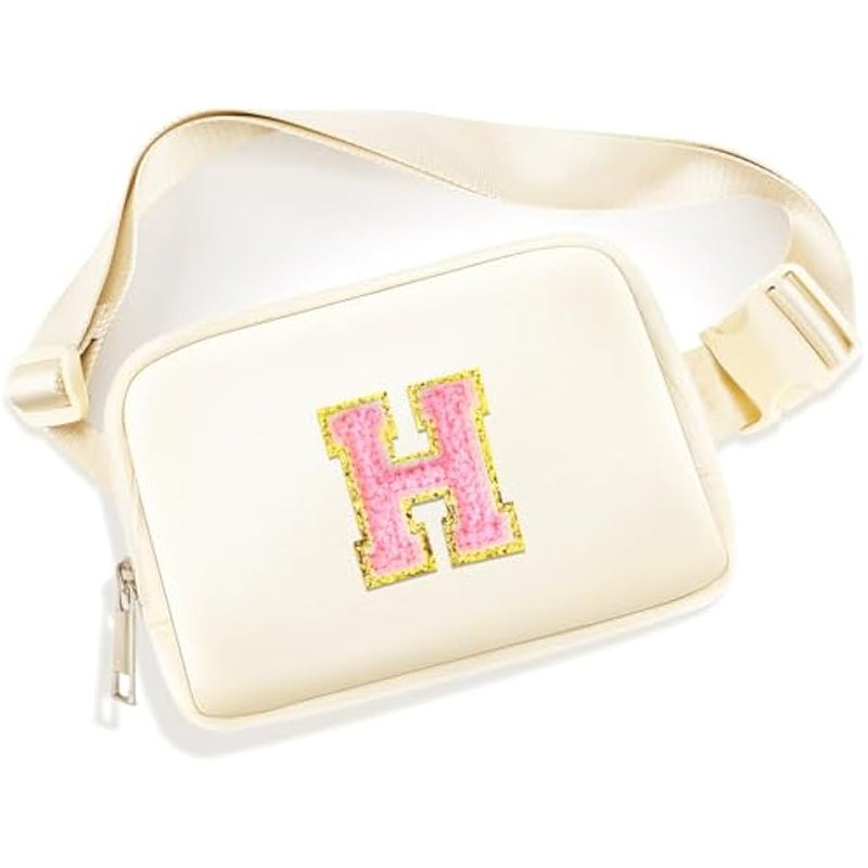 Fanny Pack Belt Bag for Women Girls Small Crossbody Bag with Initial Letter Cute Preppy Waist Packs Trendy Travel Accessories Personalized  Birthday Gifts for Running Hiking Beige H - Image 1